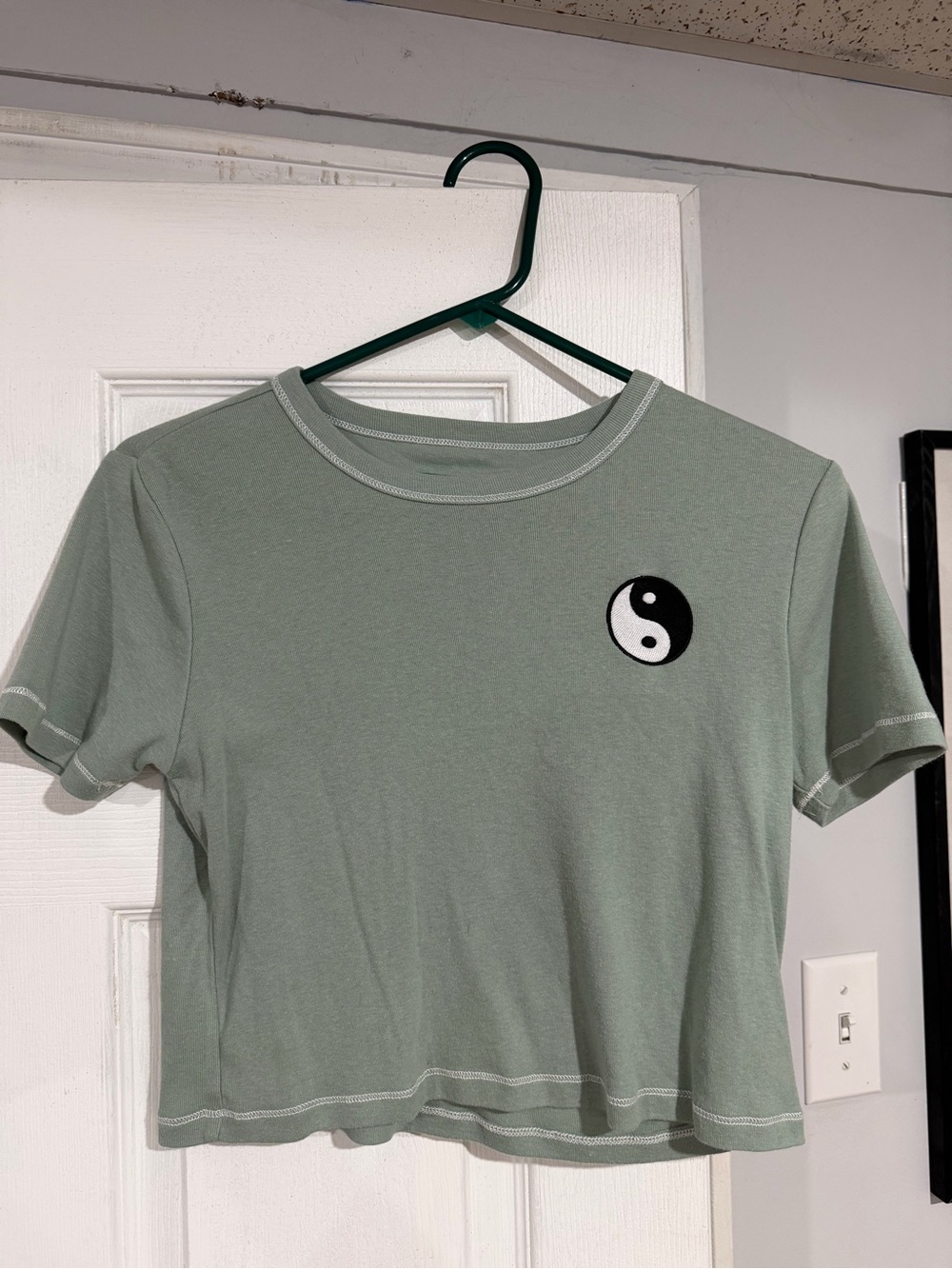 Modern Lux Sage Green Yin Yang Crop Tee - Women Tops